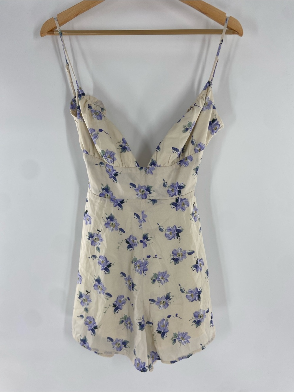 Princess Polly Cream and Purple Floral Print Mini Dress Size 8 Gently Used